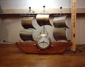 Vintage United Wood Brass Clipper Ship Electric Clock WORKING Made in USA