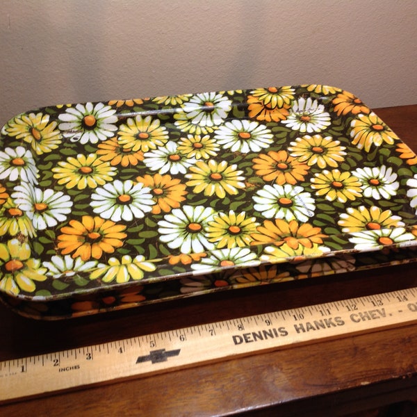 Vintage pair of Marsh Allan Folding Lap TV Trays - 1969 Daisy Flower Pattern