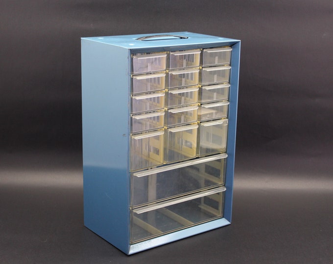 Vintage Blue Akro Mils Metal Organizer Tabletop or Wall Mount Storage
