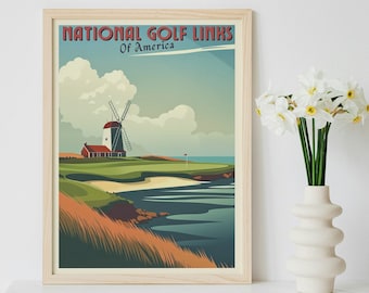 National Golf Links Wall Art, Golf Minimalist Travel Poster - Retro, Vintage, Cartoon, Golf Wall Art