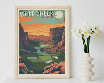 Wolf Creek Golf Club Wall Art, Golf Minimalist Travel Poster - Retro, Vintage, Cartoon, Golf Wall Art