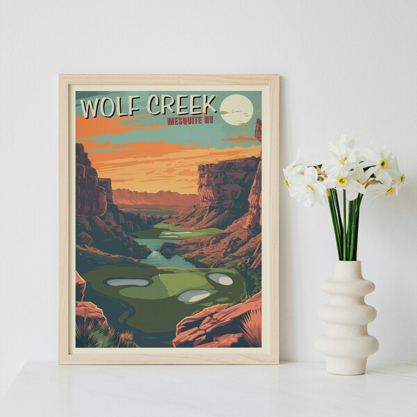 Wolf Creek Golf Club Wall Art, Golf Minimalist Travel Poster - Retro, Vintage, Cartoon, Golf Wall Art