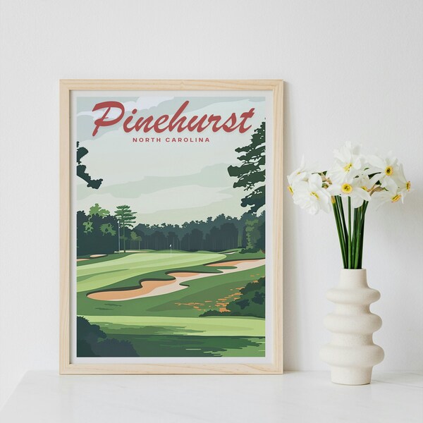 Pinehurst, North Carolina Golf Minimalist Travel Poster - Retro, Vintage, Golf Wall Art