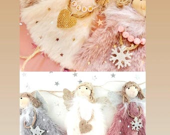 Angelo decorativo per albero di Natale, realizzato a mano; possibilità di personalizzazione.