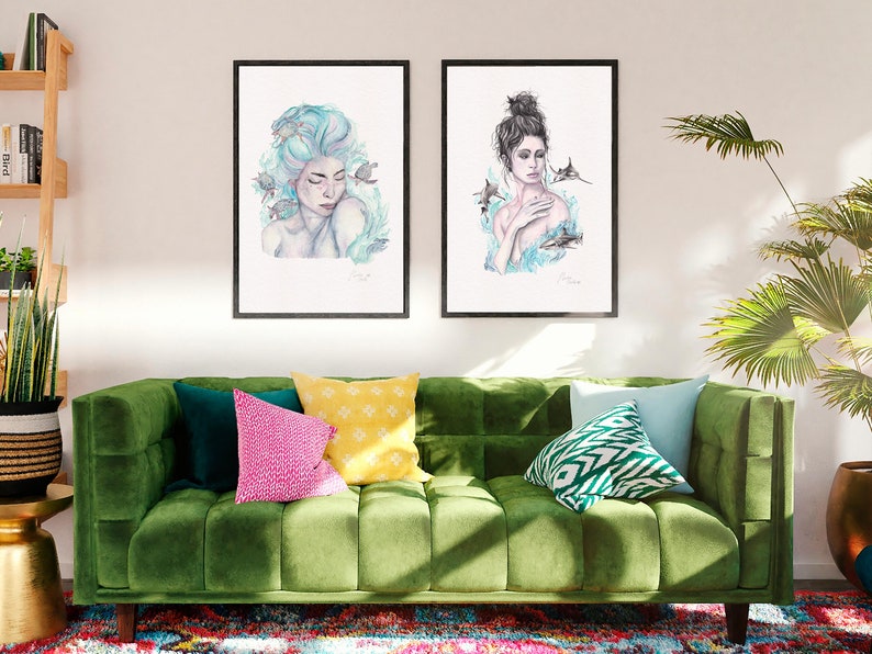 Watercolor Painting, Wall Art, Portrait, Ocean Art, Aquarelle Art