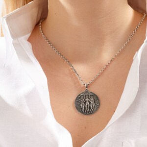 Silver Greek Coin Pendant: Three Graces Goddess Mythology Necklace image 4