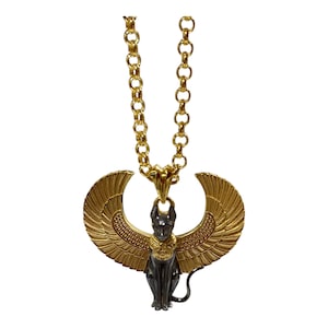 Black Gold Bastet Necklace, Black Rhodium Cat Bastet Pendant, Ancient Egypt Goddess Pendant, Jewelry Gift For Cat Lovers, Gift For Wife