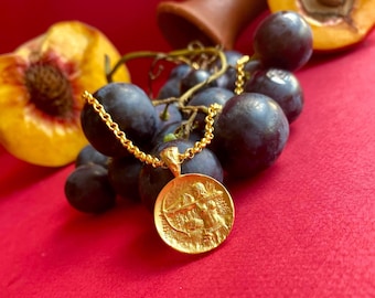 Gold Filled Artemis Coin Necklace: Greek Goddess Diana Medallion Pendant