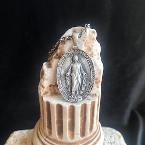 Virgin Mary Religious Necklace, Silver Christian Jewelry, Miraculous Virgin Mary Pendant, Mother Of Jesus Medallion, Cyber Sale Shop