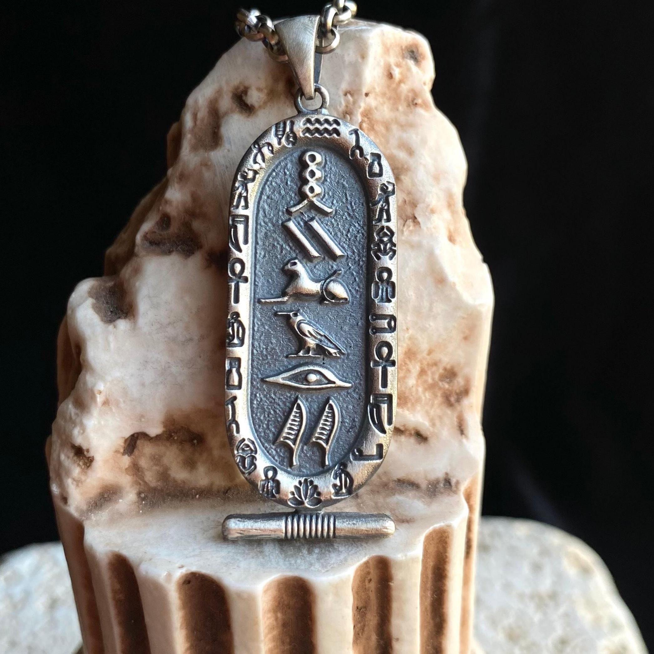 Pendentif en argent rhodié croix Egyptienne avec hiéroglyphes