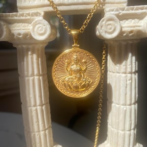 Gold Filled Lakshmi Goddess Necklace, Dainty Minimal Spiritual Jewelry, Bohemian Karma Pendant, Birthday Pendant Gift, Christmas Gift