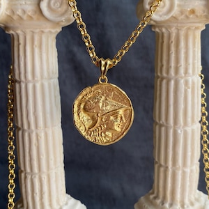 Pegasus Coin Necklace, Greek Goddess Athena Necklace, Double Sided Coin Pendant, Unisex Pendant Gift, Greek Jewelry Store