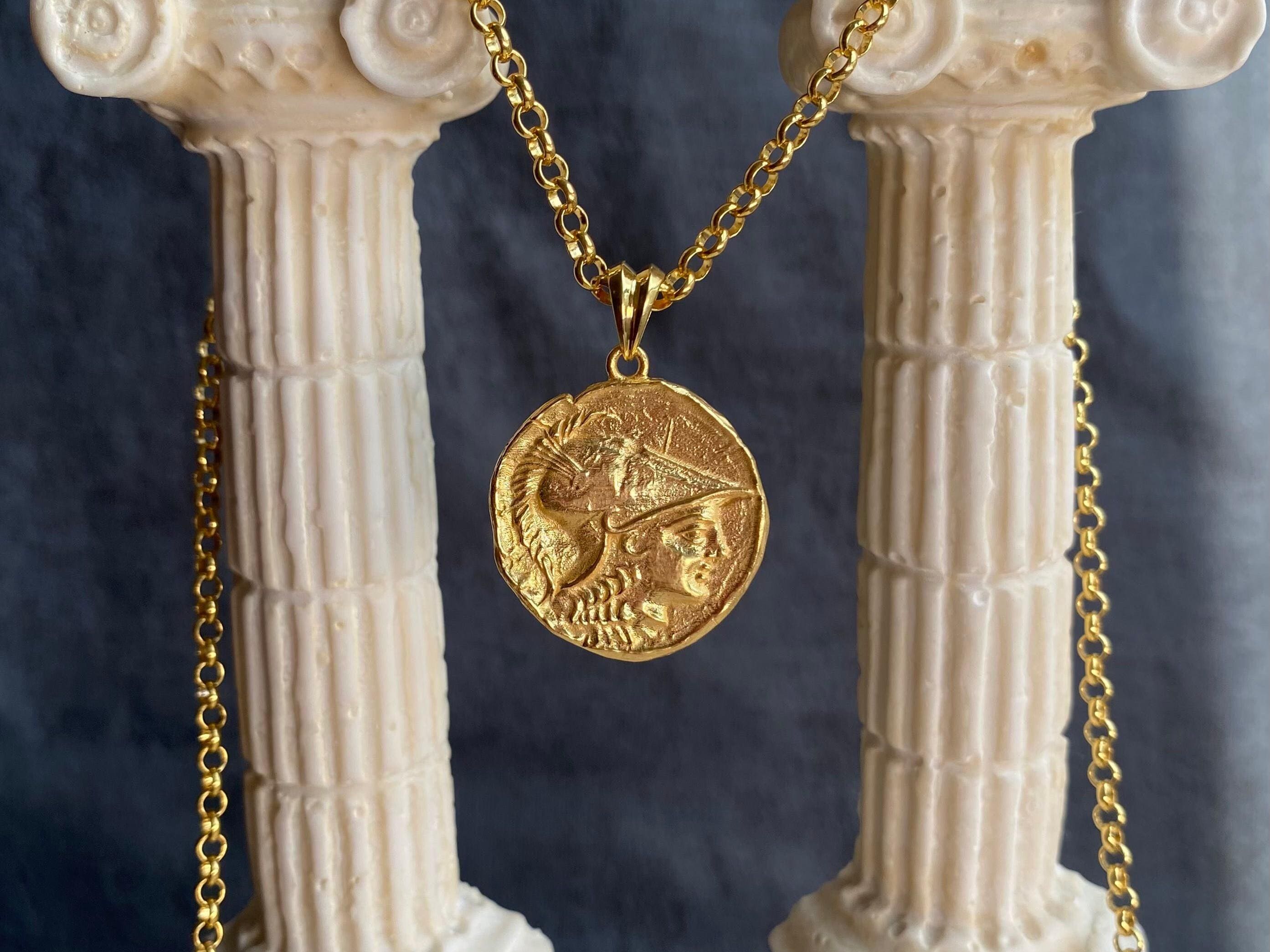 Pegasus Coin Necklace, Greek Goddess Athena Necklace, Double Sided Coin Pendant, Unisex Pendant Gift, Greek Jewelry Store