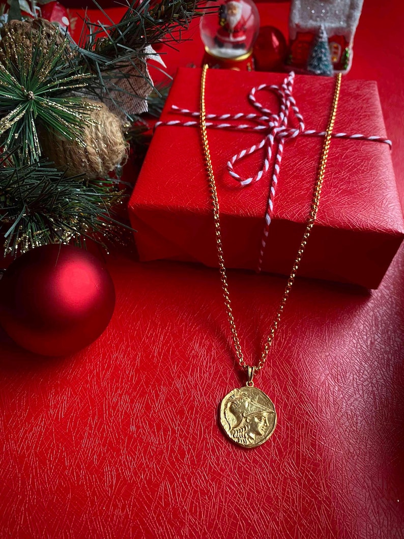 Pegasus Goddess Athena Coin Necklace: Gold Filled Double Sided Greek Mythology Pendant image 8