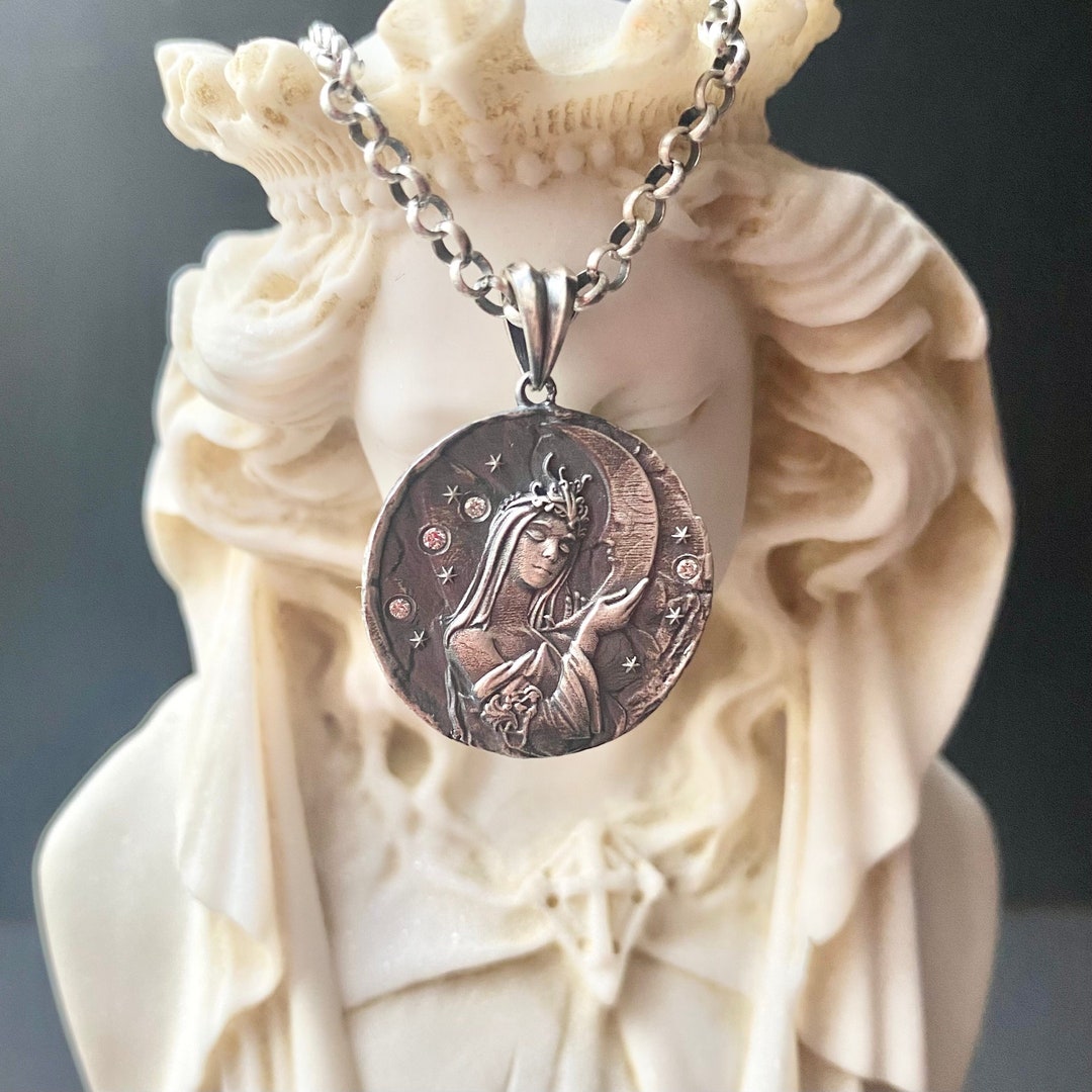 Selene Goddess Necklace: Sterling Silver Moon Stars CZ Pendant