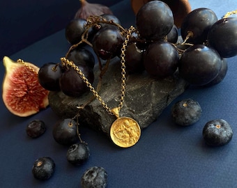 Solid Gold Artemis Pendant: 14k Roman Goddess Diana Minimal Coin Necklace Jewelry