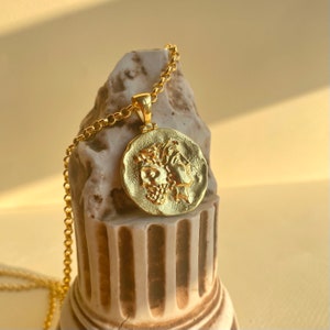 Gold Filled Janus Jewelry, Yellow Gold Double Sided Unisex Greek Pendant, Ancient Symbol Replica Necklace, Blackfriday Jewelry Shop
