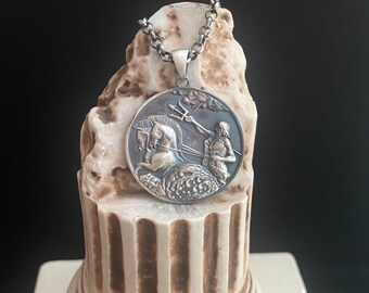 HZMAN Men's Poseidon Trident Necklace - Stainless Steel Greek Mythology Pendant With 24" Chain