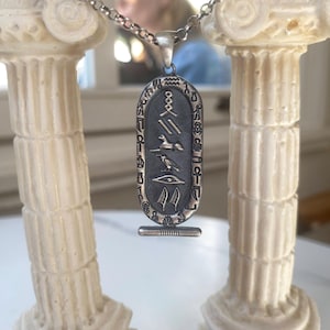 Silver Egyptian Cartouche Pendant, Minimal Hieroglyph Necklace, Ancient Symbols Jewelry, Necklace Gift For Mothers Day, Christmas Gift