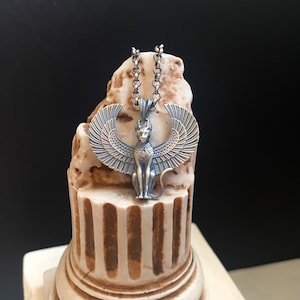Egyptian Goddess Bastet Necklace, Oxidized Silver Bast Pendant, Goddess Of Protection Necklace, Jewelry Gift For Egyptian Mythology Lovers