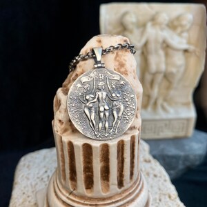 Silver Greek Coin Pendant: Three Graces Goddess Mythology Necklace image 1