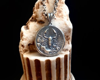 Oxidized Sterling Silver Scorpio Zodiac Necklace: Horoscope Pendant