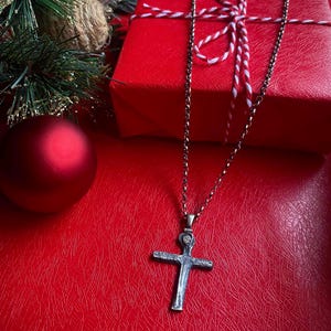 Diamond Silver Cross Pendant, Oak Island Lead Cross With White Diamond Stone, Anniversary Gift For Wife, Special Christmas Diamond Gift