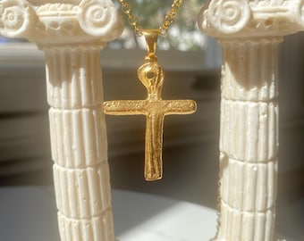 Gold Filled Cross Necklace, Handmade Ancient Look Oak Island Replica Cross, Cross Pendant Gift For Husband, Unisex Christmas Pendant Gift