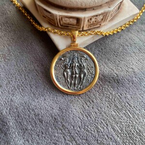 Silver Greek Coin Pendant: Three Graces Goddess Mythology Necklace image 2