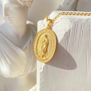 Joyería religiosa de María Milagrosa de oro, colgante de la Virgen María para cristiano, collar de Nuestra Señora de Guadalupe, regalo de Navidad religioso