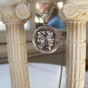 Janus Greek Coin Pendant For Man, Mens Double Sided Silver Necklace, Unisex Religious Roman Pendant, Jewelry Gift Shop For Christmas