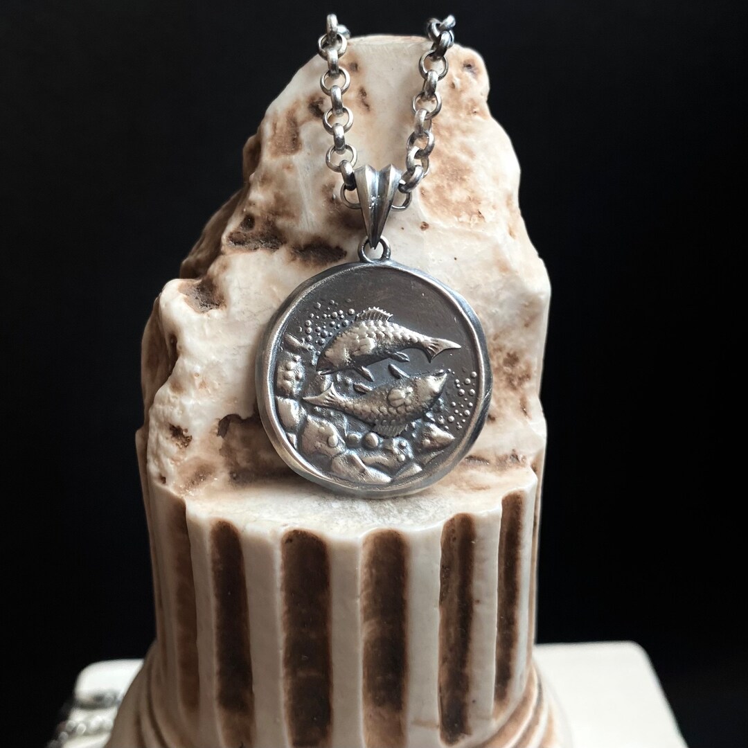 Oxidized Sterling Silver Pisces Necklace: Zodiac Medallion Pendant - Etsy