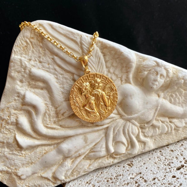Gold Goddess Nike Necklace, Replica Coin Medallion, Roman God Victoria Pendant, Ancient Greek Mythology Jewelry Shop, Cyber Sale