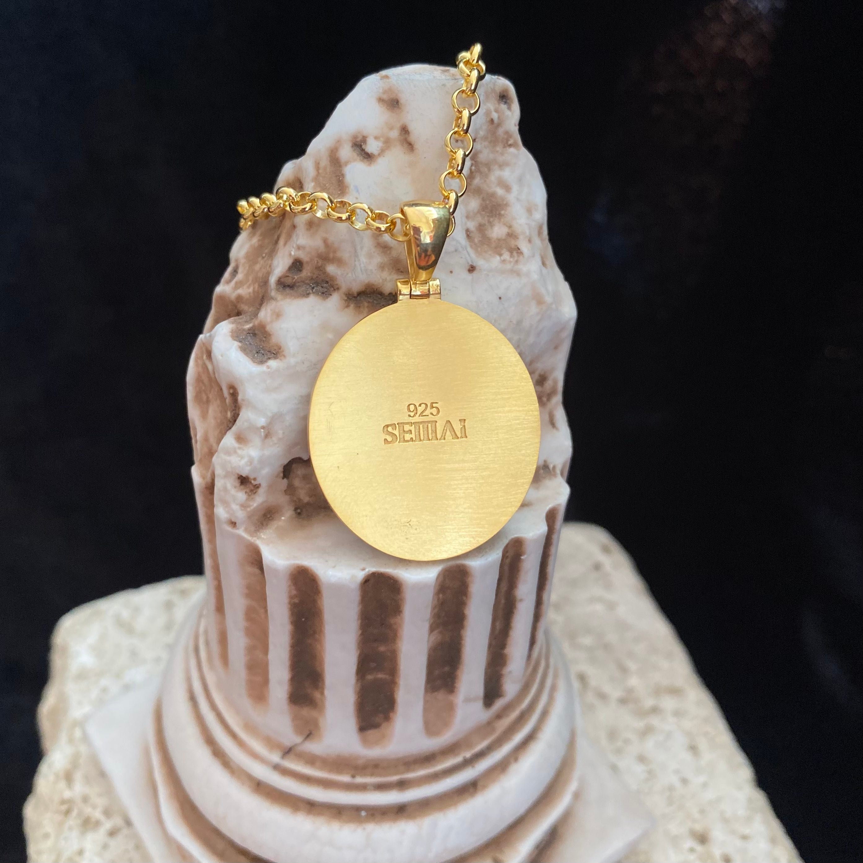 Rumi Religious Pendant, Yellow Color Gold Vermeil Mevlana