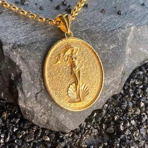 14k Gold Aphrodite Necklace: Greek Goddess Pendant Jewelry