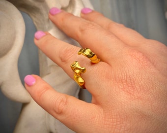 Gold Filled Seahorse Ring, Adjustable Animal Ring