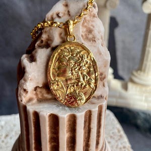 Gold Filled Persephone Coin Necklace, Ancient Greek Goddess Pendant, Pomegranate Medallion, Handcrafted Greek Art Jewelry Gift For Women