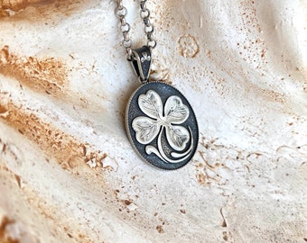 Four Leaf Clover Necklace: Sterling Silver Good Luck Pendant