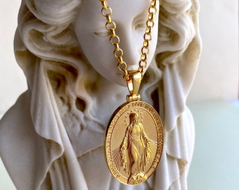 Virgin Mary Christian Women Jewelry, Miraculous Religious Holy Mother Necklace, Gold Lady Guadalupe Pendant, Thanksgiving Gift, Holiday Gift