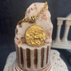 Gold Sagittarius Astrology Necklace, Unisex Zodiac Sign Pendant, Ancient Style Horoscope Jewelry For Girlfriend, Dainty Archer Coin Necklace