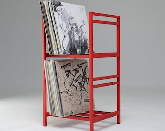 Vinyl holder Qube 2 // Holds up to 180 LP // Red metal rack