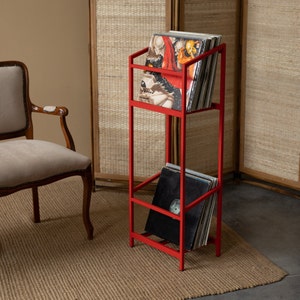 Vinyl holder Tower // Holds up to 100 LP // Red metal rack