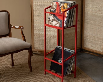Vinyl holder Tower // Holds up to 100 LP // Red metal rack