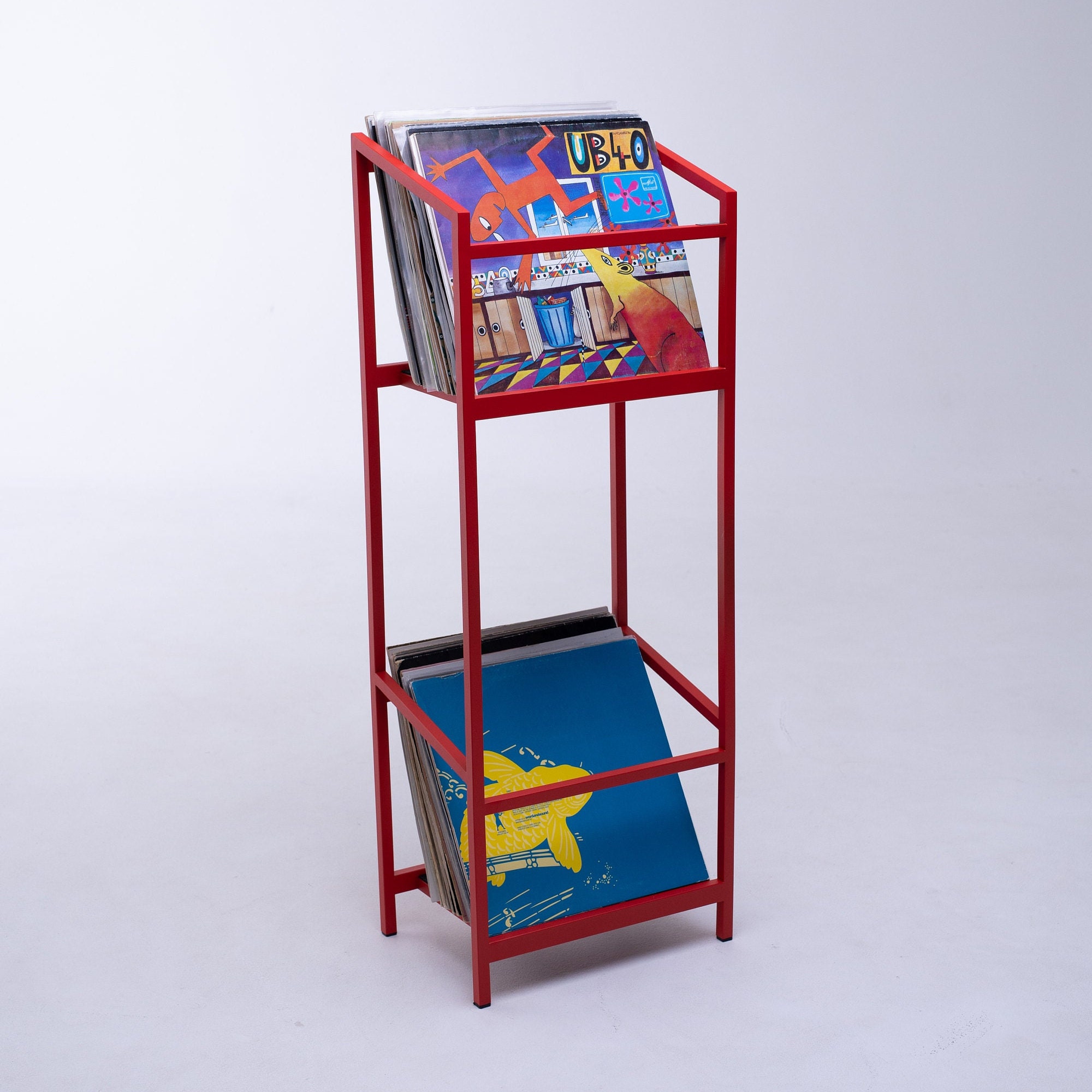 Vinyl Holder Tower // Holds up to 100 LP // Red Metal Rack - Etsy
