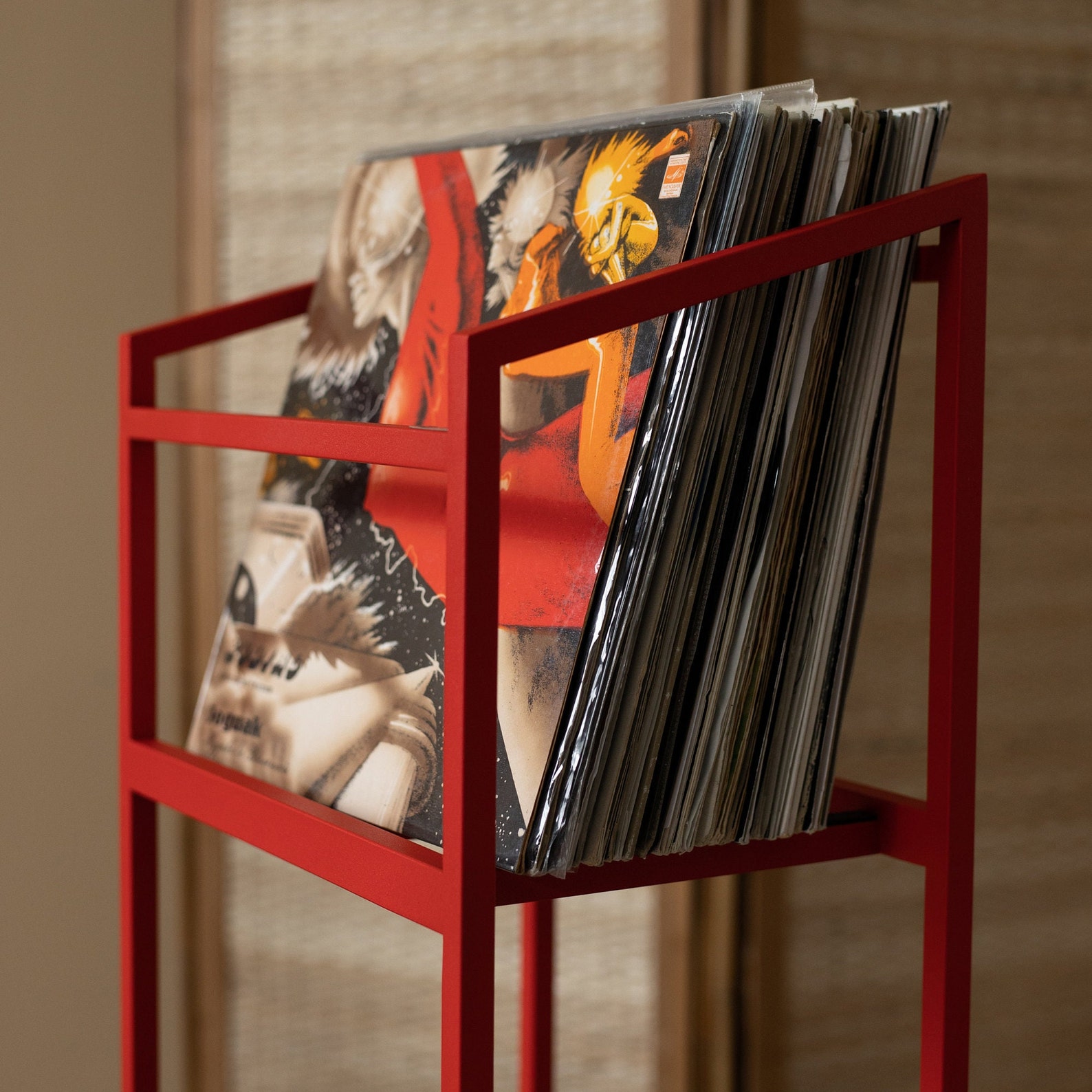 Vinyl Holder Tower // Holds up to 100 LP // Red Metal Rack - Etsy