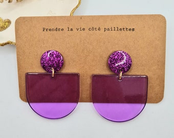 Boucles d'oreilles résine, paillettes et acétate