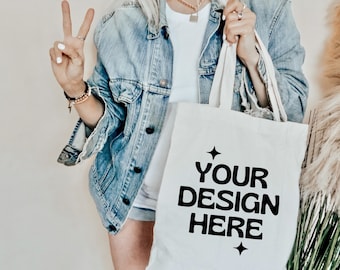 Tote Bag Mockup, Canvas Tote Bag mock, Boho tote bag mock, Model Tote bag mock, Model mock, Canvas tote bag mockup, Print on demand mock