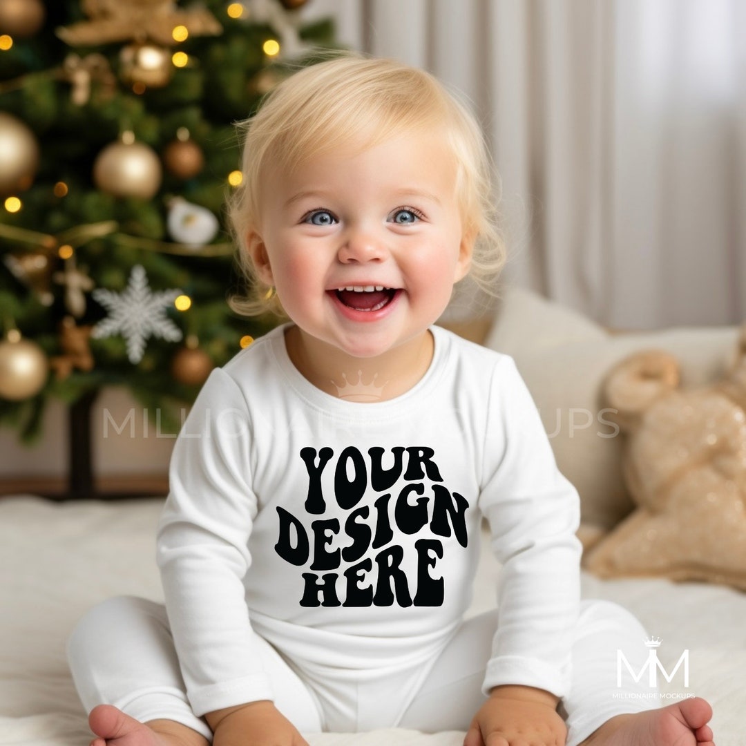 White Long Sleeve Baby Onesie Mockup Infant Onesie Mock Ups Etsy