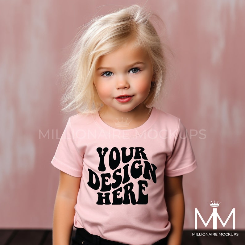 Kids T-shirt Mockup, Pink Bella Canvas 3001T Mock, 3001Y Kids Model Mockup, Girls T-shirt mockup Bella Canvas Kids, Toddler Mockup, Printify image 1