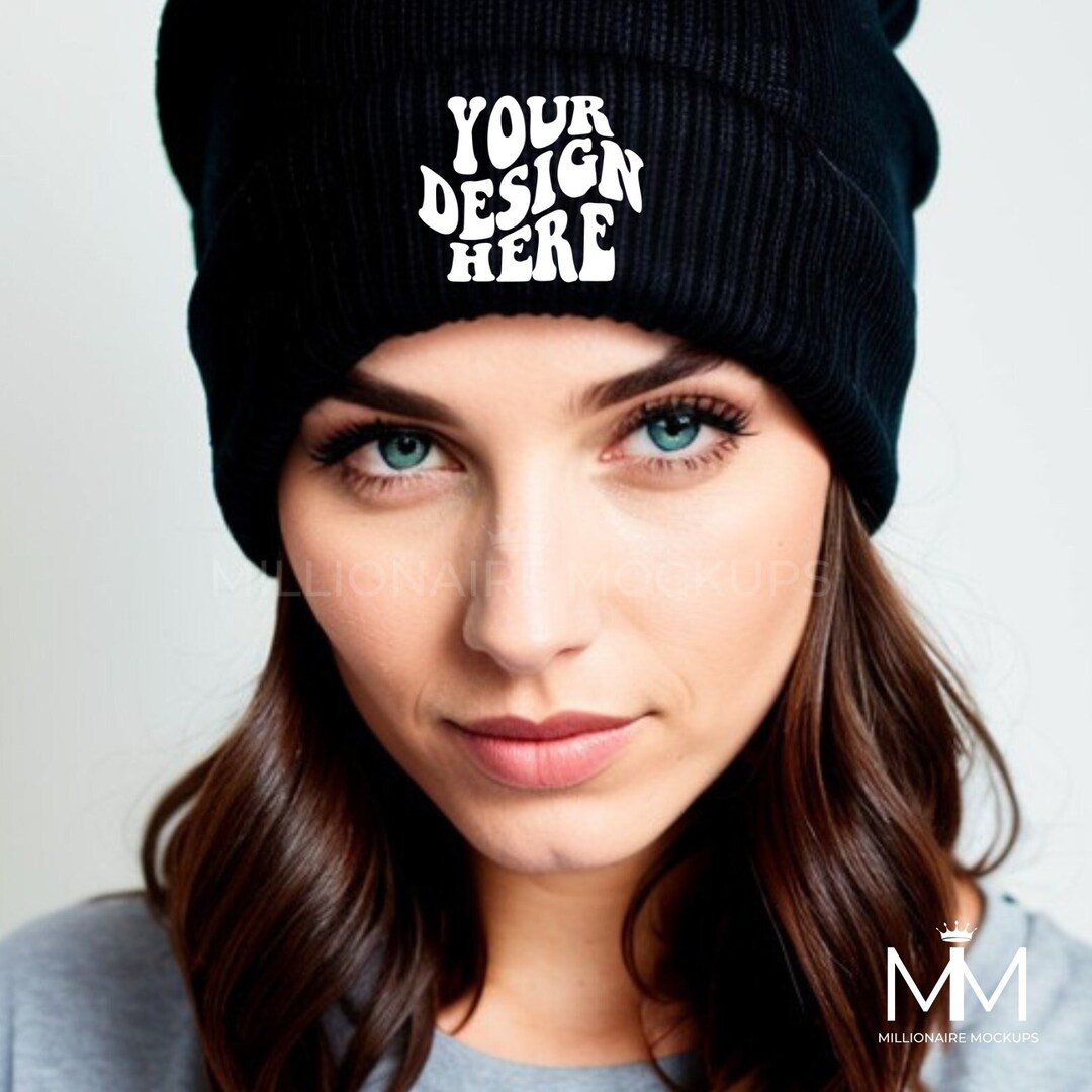 Black Beanie Mockup Ribbed Knit Hat Mockup Cap Mockup Fall Mockup